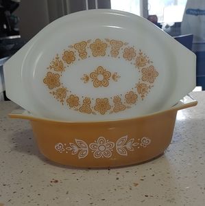 Pyrex 043 with lid butterfly gold
